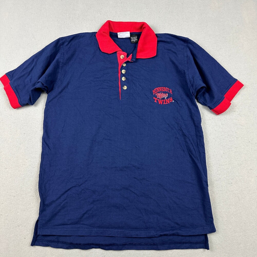 Vintage Minnesota Twins Shirt Men Medium Blue Pro Edge Short Sleeve Polo MLB M